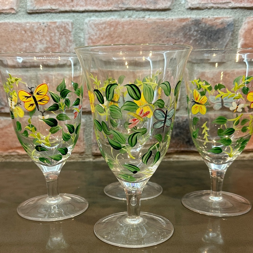 Floral and Butterfly Glass Goblets